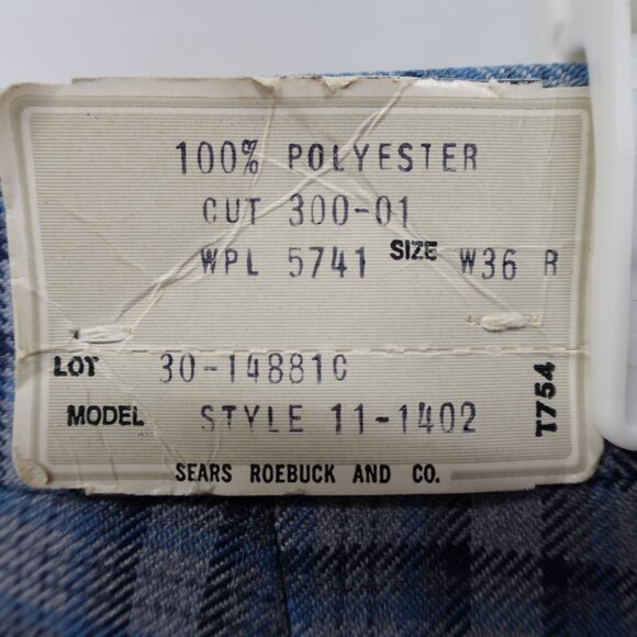 VTG NWT 60S/70S Sears Roebuck Co. 36x30 Mens Dress Pants Blue Plaid Disco Flare - Picture 4 of 13